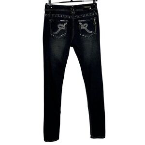 Rocawear Womens Studded Letter‎ R Dark Wash Denim Skinny Jeans Size 3
